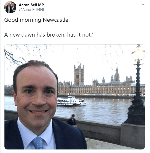  Aaron Bell on his first day in parliament.