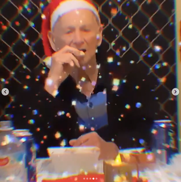 Dianne filmed her granddad enjoying a festive snack at the dinner table