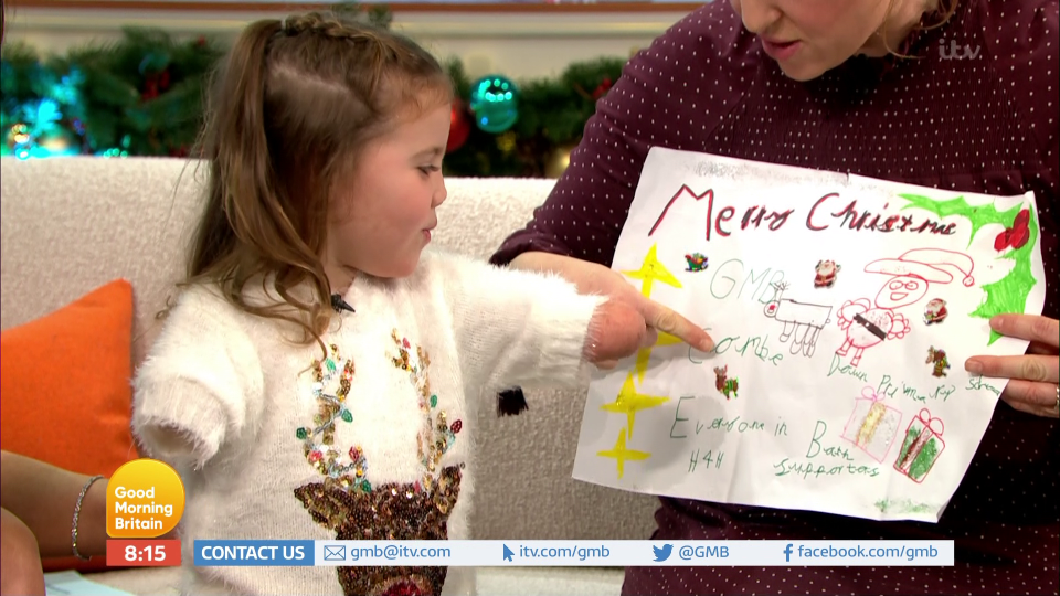  Harmonie-Rose gave a homemade Christmas card to GMB