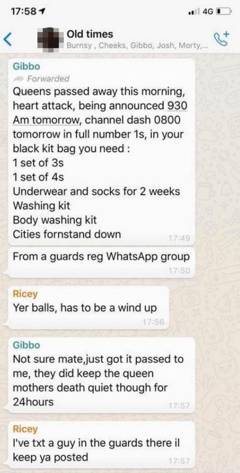  A screenshot of the viral Whatsapp message that sparked rumours of the Queen's death on Sunday