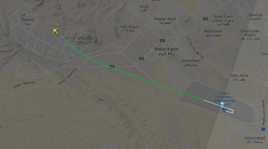  Flight trackers show the plane crashed near Parand just moments after take-off