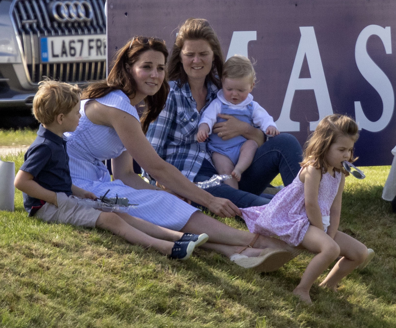 Kate pictured with George and Charlotte, and Lady Laura at the Beaufort Polo Club in 2018