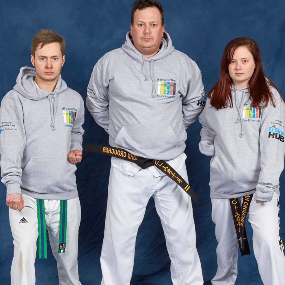 Siblings, Haydon and Leah Croucher pictured with their dad, John