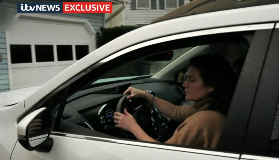  Anne Sacoolas on ITV News at the wheel of her car reversing out of a driveway before pulling away