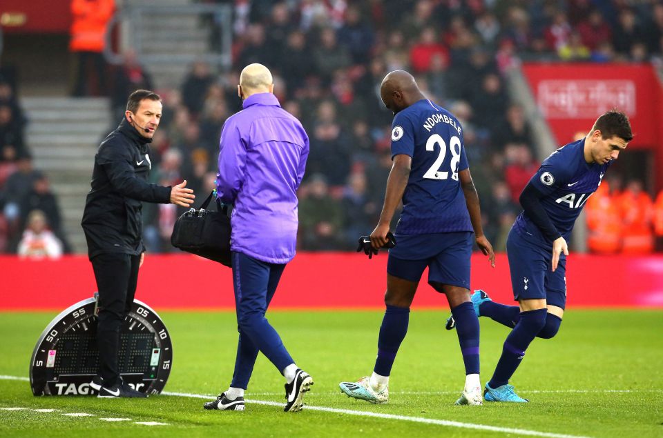  Tanguy Ndombele's injury problems continued at Southampton as he hobbled off after 25 minutes