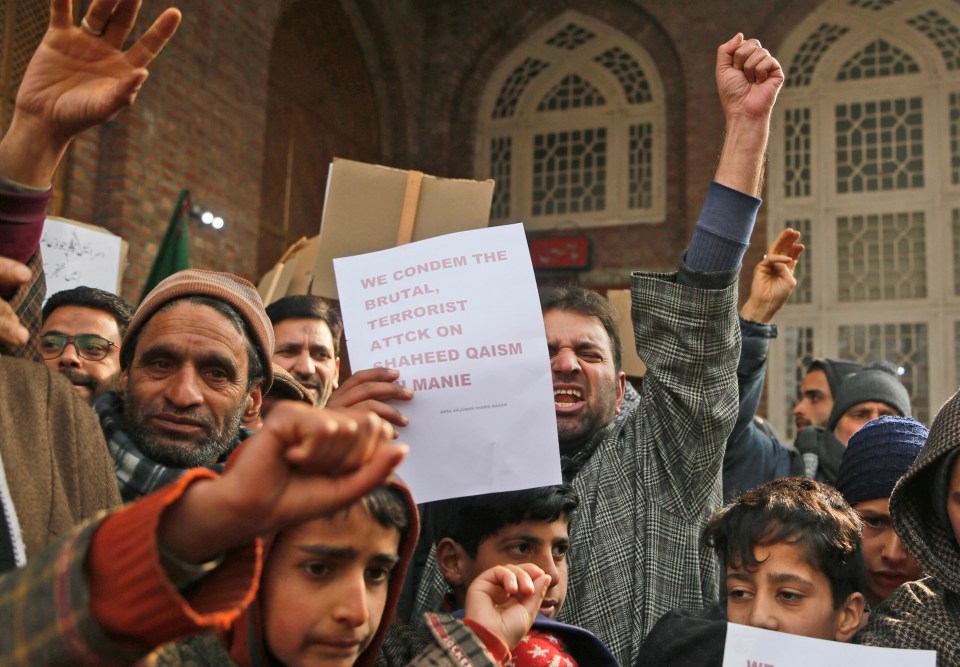  Crowds gathered after Sunday prayers in Magam, calling the attack an 'act of terrorism'