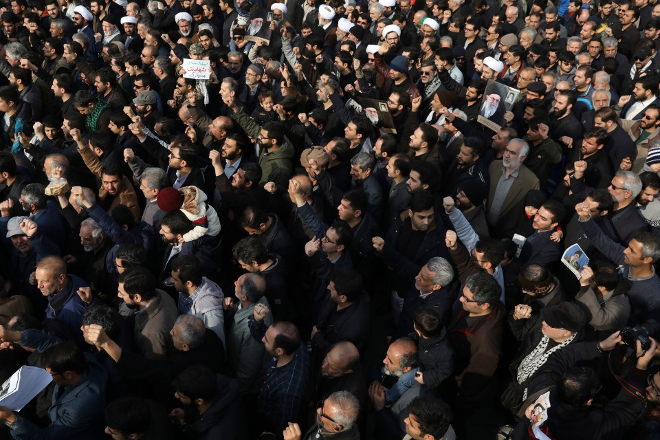 Huge protests with mourners dressed in black have begun in Iran following the news