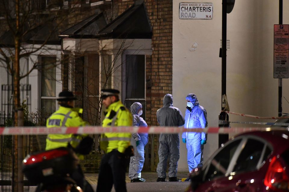  Forensic officers at the crime scene after Met police cordon off Charteris Road