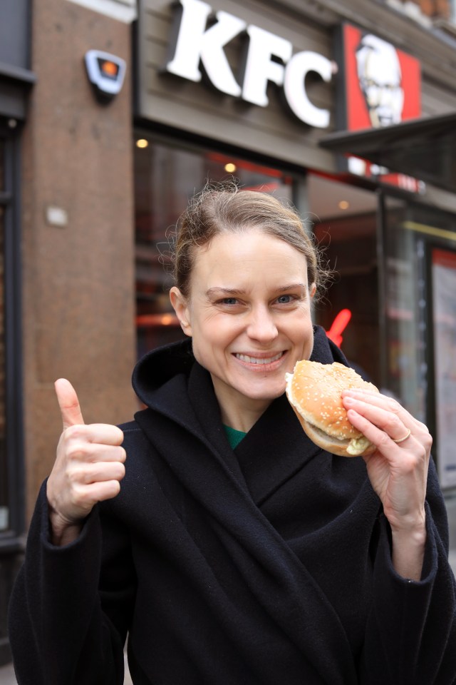  Laura Stott chows down on a Leon Vegan Love Burger