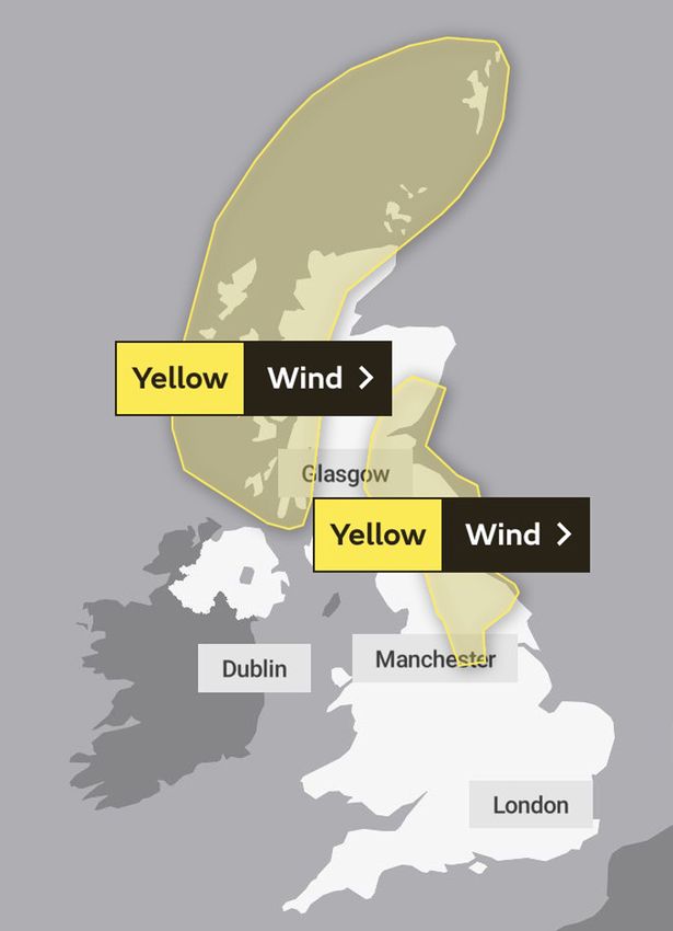  The yellow weather warnings were issued across Scotland and the north of England