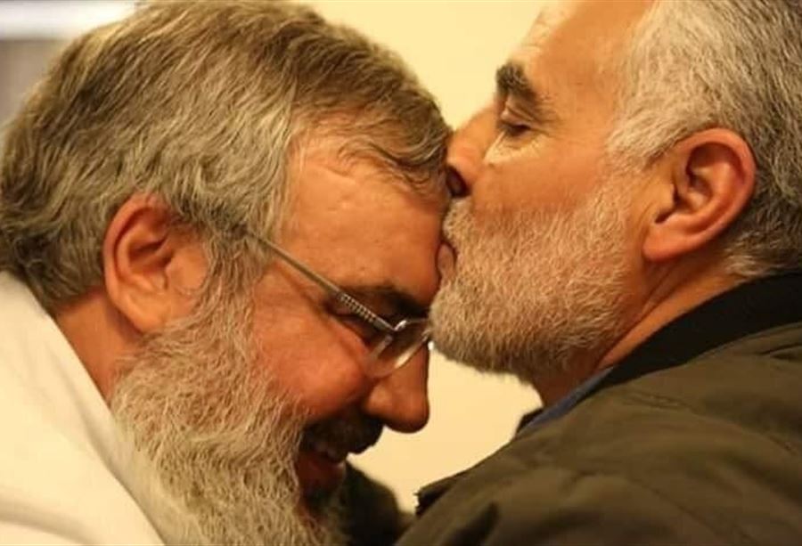  Soleimani kisses the forehead of Hezbollah's Hassan Nasrallah in his last known picture