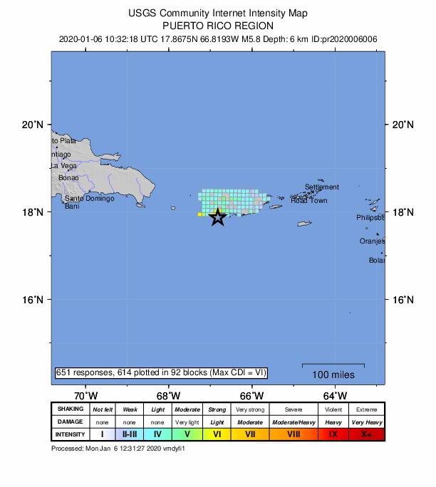  The quake struck Puerto Rico's southern region at a shallow depth of just over 6 miles