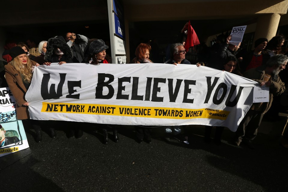 Supporters held signs saying ‘We Believe You’ and chanted ‘You are not alone’