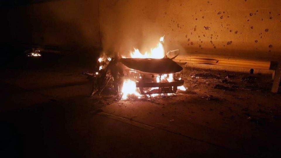  The burning wreckage of Soleimani's car is shown in this photo from the US Special Forces