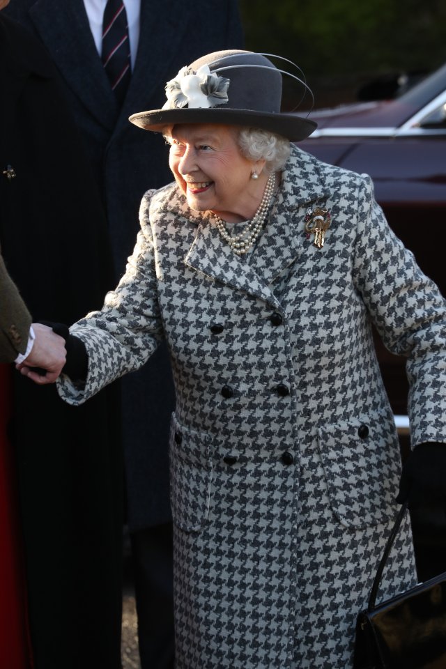  The Queen beams as she heads to church in Sandringham today after laying down the law on Prince Harry and Meghan Markle's future