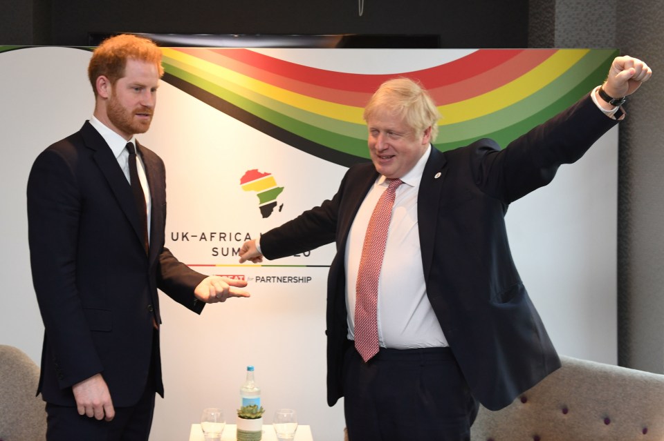 Mr Johnson was in a relaxed mood as he spoke to Prince Harry at the summit