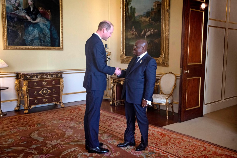 The Duke of Cambridge receives Ghana’s President Nana Akufo-Addo, during an audience at Buckingham Palace on Monday afternoon