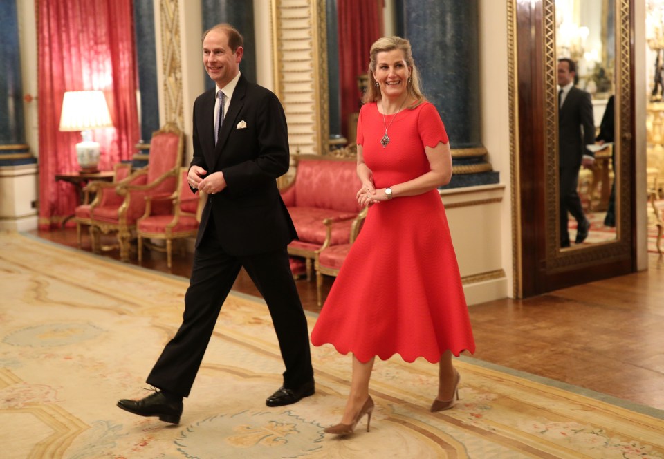 The Earl and Countess of Wessex arrive at the reception at Buckingham Palace