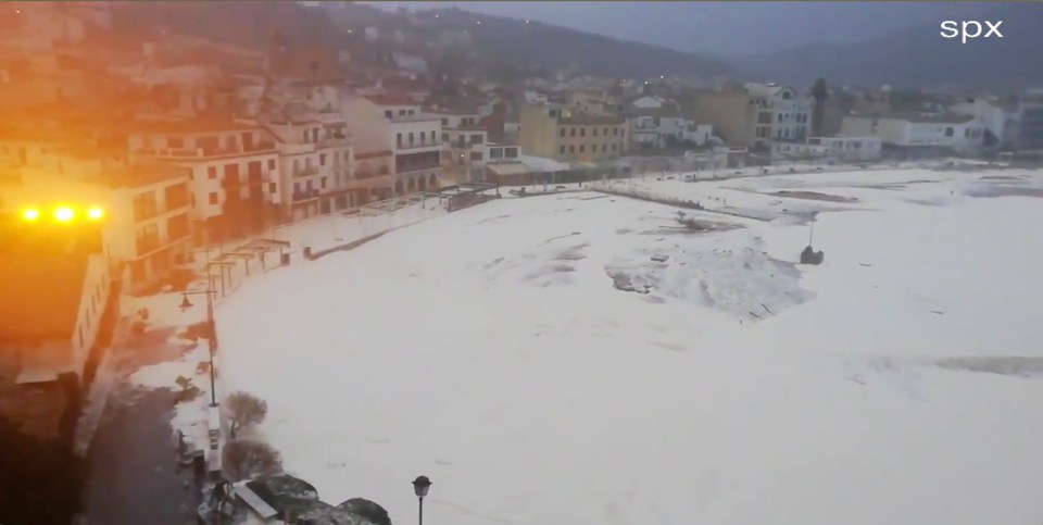  Sea foam covers the seafront in Tossa de Mar following storm winds