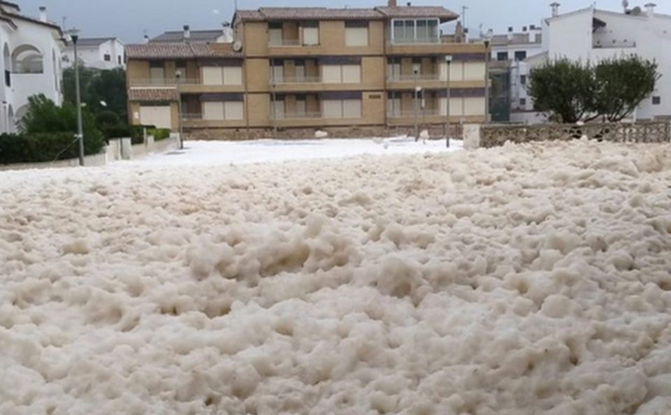  Sea foam is caused by the potent mix of high winds, waves and torrential rain