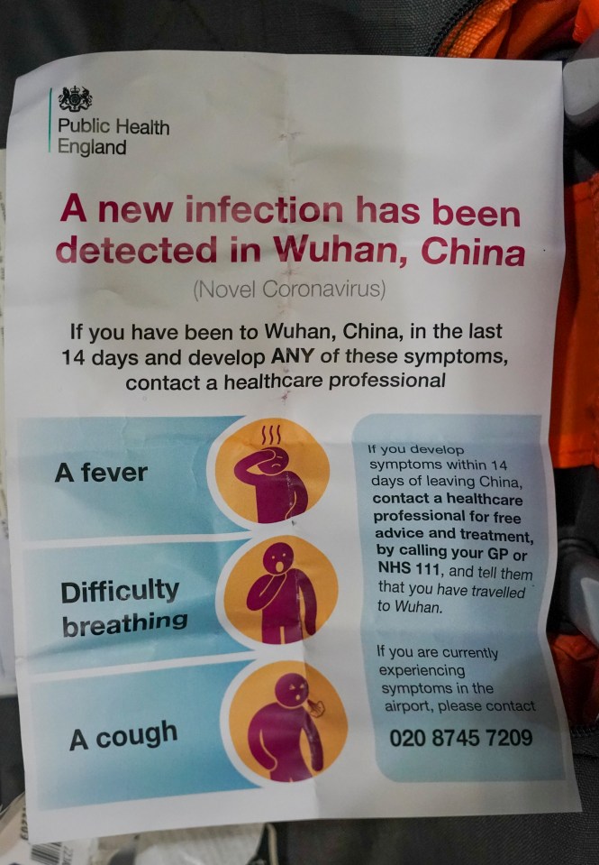  Passengers arriving from Wuhan were given a leaflet ­advising them to seek treatment if feeling ill