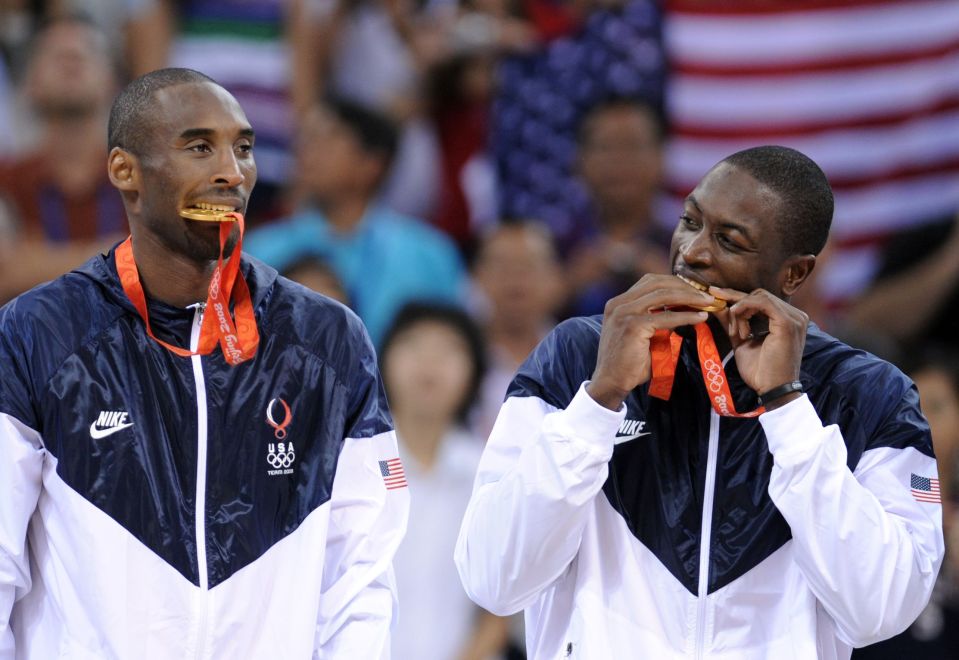  Bryant, pictured next to Dwyane Wade, was a two-time Olympic gold medallist