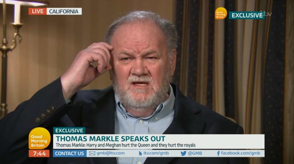  Thomas Markle appeared on Good Morning Britain today to talk about his daughter