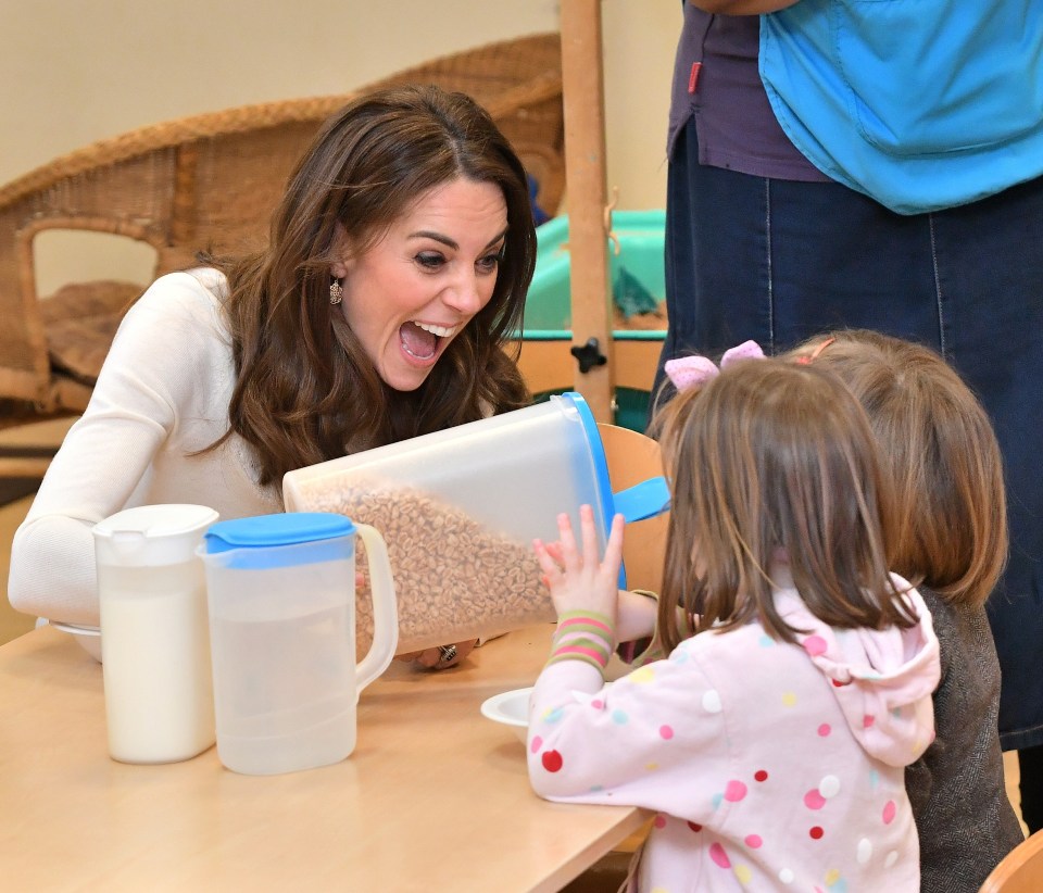 Kate even poured the children their cereal