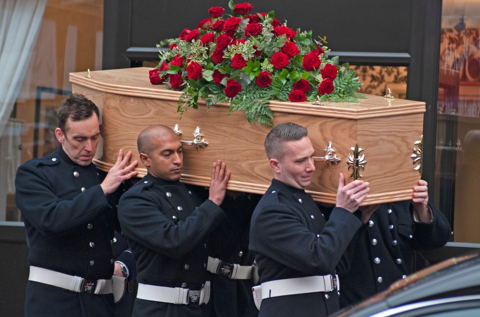  Firefighters carrying Anthony Knott's coffin in Orpington today after he was found dead in a river