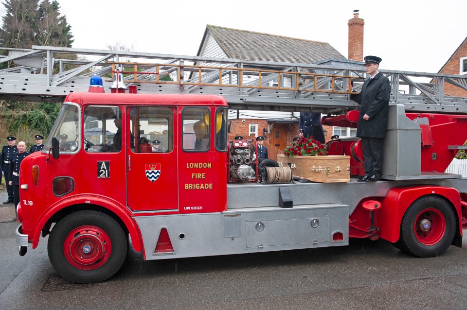  His coffin was placed on an old-fashioned London Fire Brigade engine