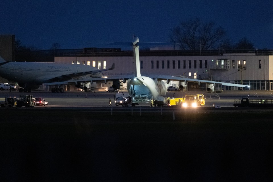 RAF Brize Norton in Oxfordshire this morning as it prepares for a return flight from Wuhan