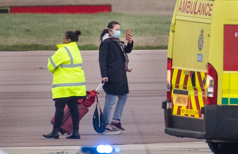  A woman took a selfie after the plane landed in Oxfordshire today