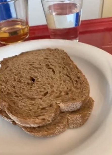  Pogba shared a video of slices of bread he had been offered with a cup of what looks like apple juice behind the plate