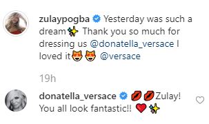  Zulay Pogba had a social media exchange with Donatella Versace for her bespoke outfit the fashion designer had coordinated