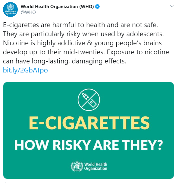 The World Health Organisation has issued its strongest warning to date about e-cigarettes, claiming they are not safe