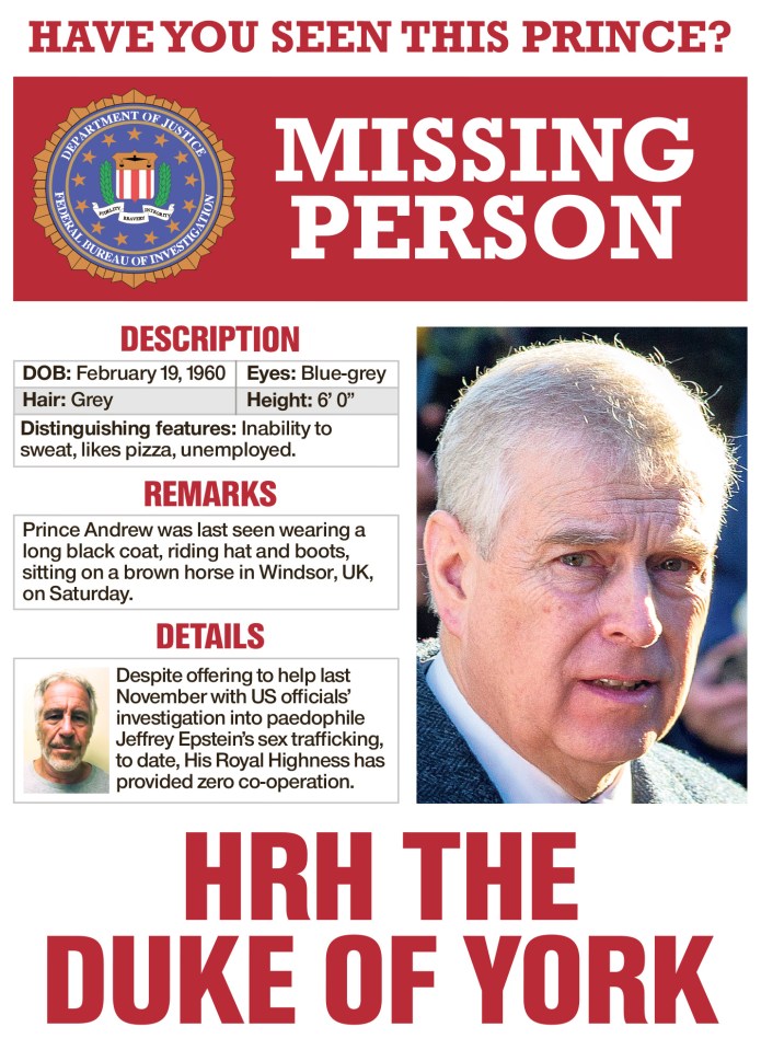  In the wake of the claims The Sun has created an 'FBI' wanted poster for the Prince