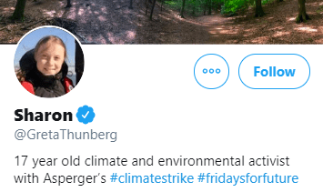  Greta Thunberg has updated her Twitter name to 'Sharon'