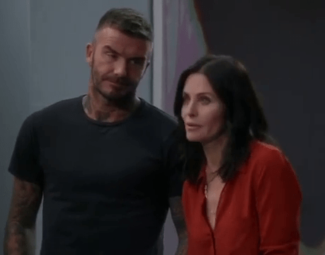  Becks looks over angrily at one of Courteney's jibes