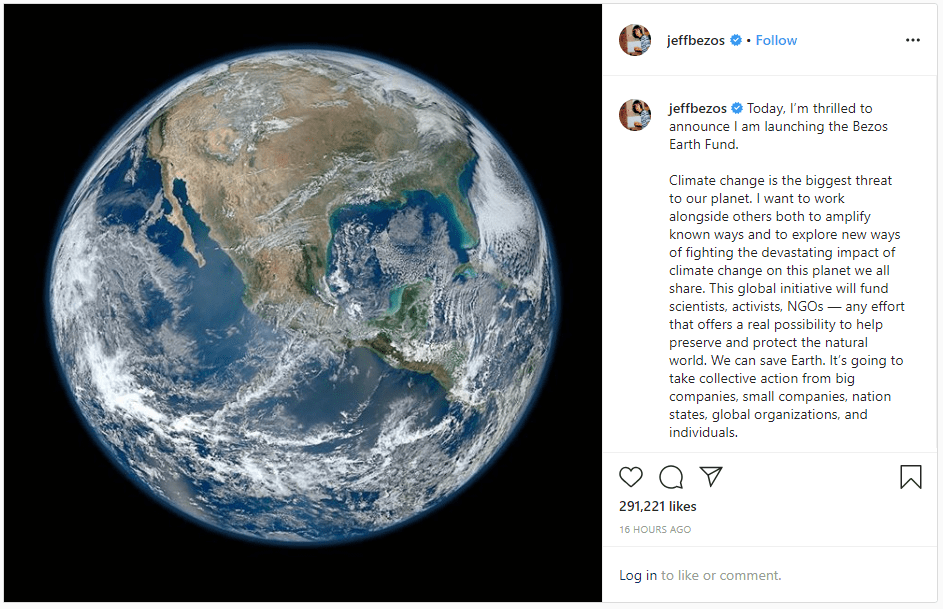  The Amazon founder revealed the Bezos Earth fund in an Instagram post