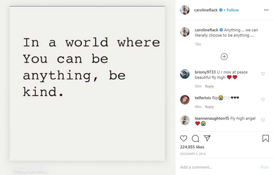 Caroline shared the message in one of her final Instagram posts last December