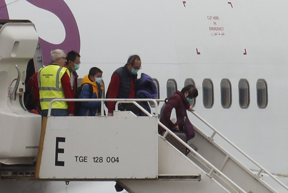  The first group of British evacuees arriving at RAF Brize Norton