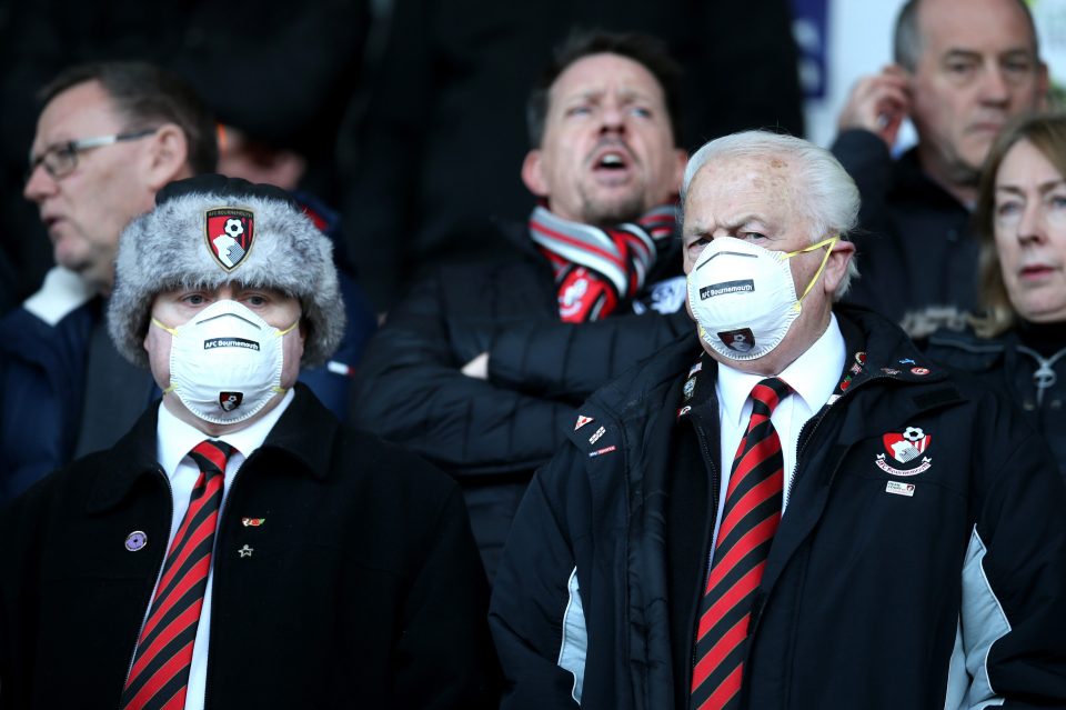  Bournemouth fans were branded 'idiots' after wearing face masks in the stands for the Aston Villa clash