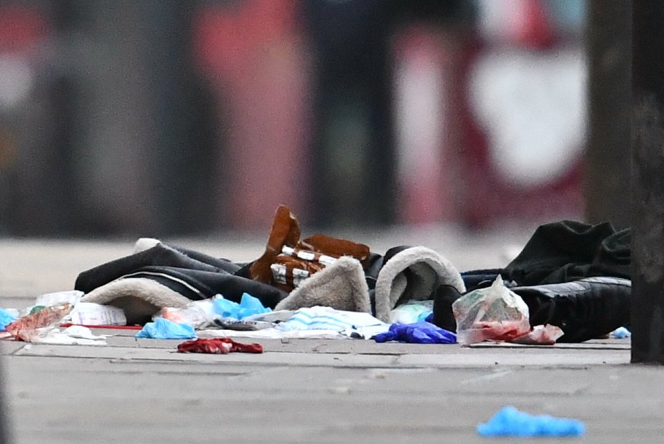  Debris left by emergency services after treating two people for stab wounds