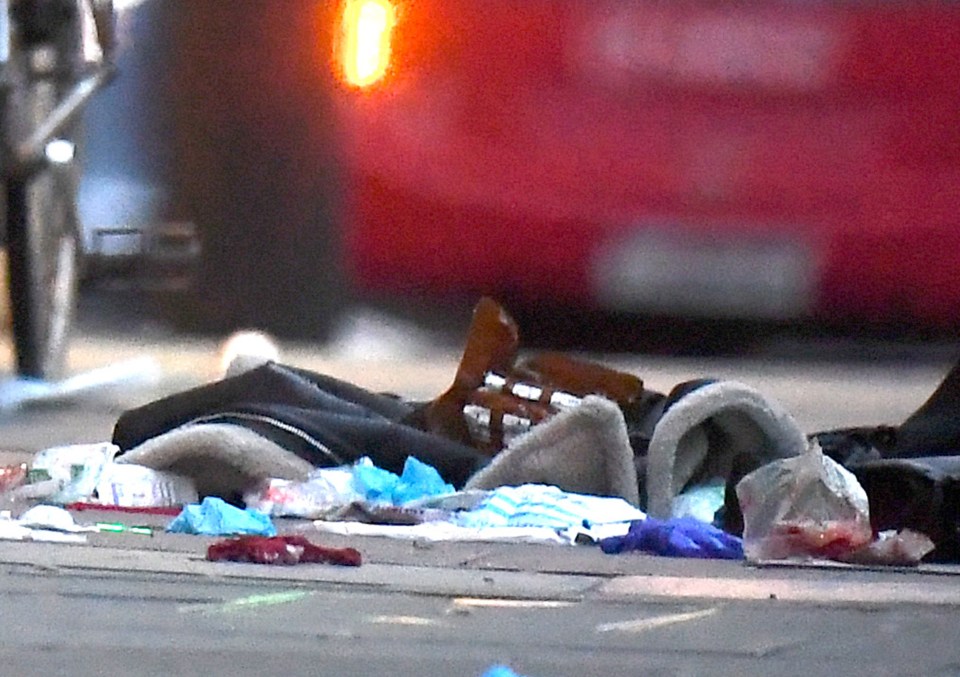 Debris left by emergency services after treating the stabbing victims