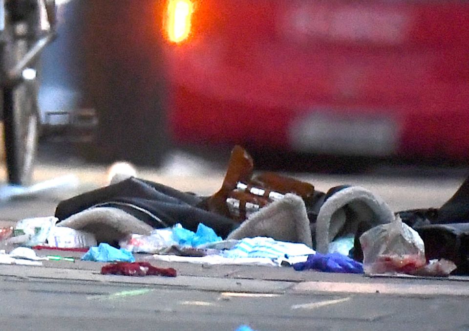  Debris left by emergency services after treating the stabbing victims