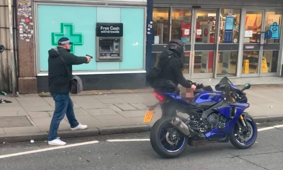  Streatham attack: An officer leaps off a motorbike in scenes akin to an action movie