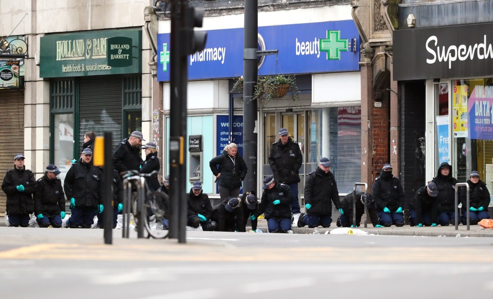 Police at the scene in Streatham where two people were stabbed last week