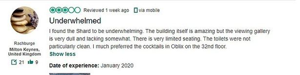 One reviewer said their Shard experience was “dull” and “underwhelming”