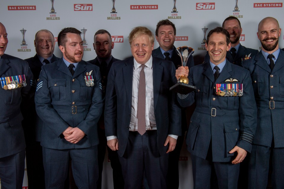  Boris Johnson with veterans at The Sun Military Awards 2020 held at the Banqueting House, Whitehall