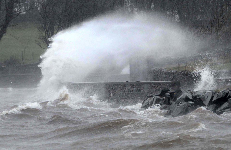  Waves and rough seas crash into the seawall in Westport on Saturday